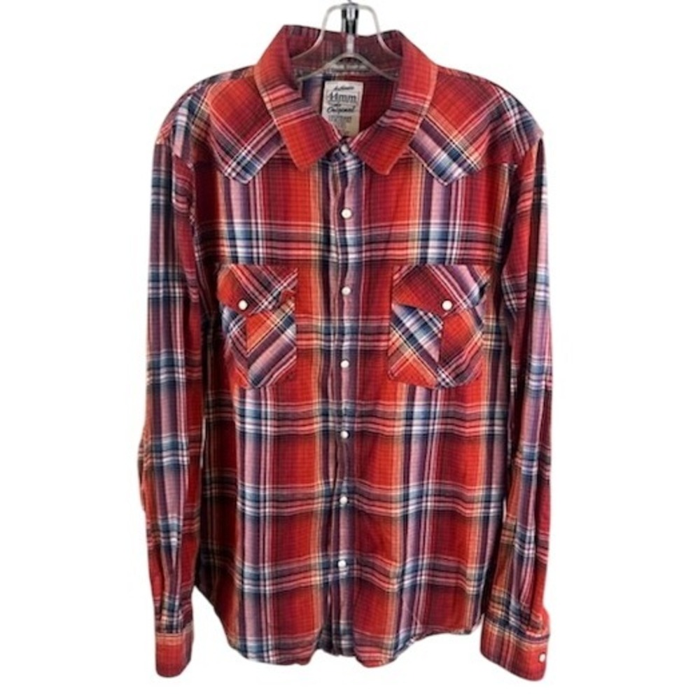 44mm Legendary Goods Mens Button Up Plaid Western Shirt Red Pearl Snap Size XL - Picture 1 of 5